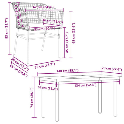 vidaXL 5-tlg. Garten-Essgruppe mit Kissen Schwarz Poly Rattan Glas