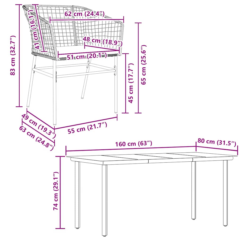 vidaXL 5-tlg. Garten-Essgruppe mit Kissen Schwarz Poly Rattan Glas