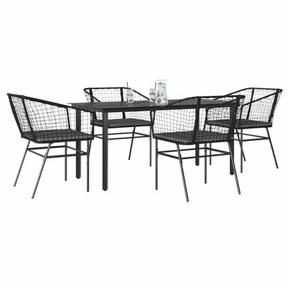 vidaXL 5-tlg. Garten-Essgruppe mit Kissen Schwarz Poly Rattan Glas