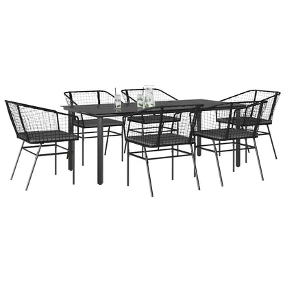 7-tlg. Garten-Essgruppe mit Kissen Schwarz Poly Rattan Glas