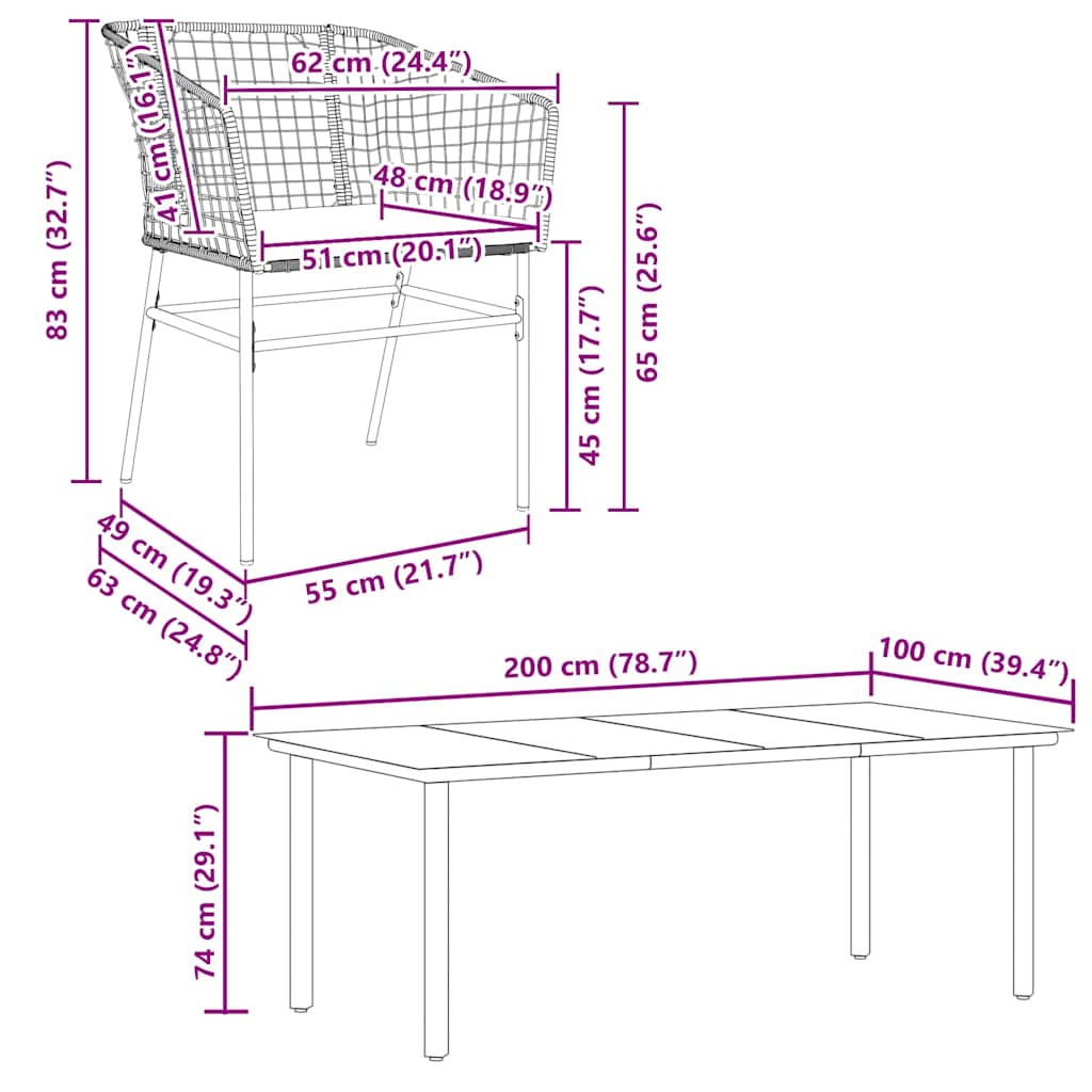 9-tlg. Garten-Essgruppe mit Kissen Schwarz Poly Rattan Glas
