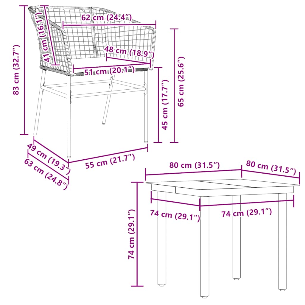 vidaXL 5-tlg. Garten-Essgruppe mit Kissen Braun Poly Rattan Glas