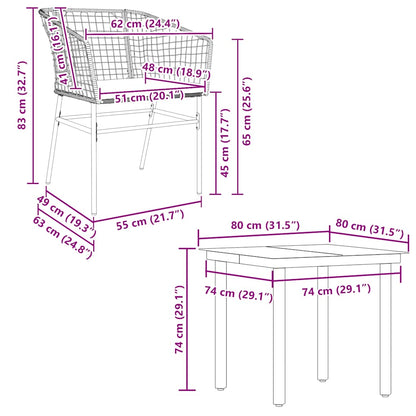 vidaXL 5-tlg. Garten-Essgruppe mit Kissen Braun Poly Rattan Glas