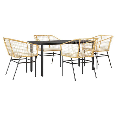 vidaXL 5-tlg. Garten-Essgruppe mit Kissen Braun Poly Rattan Glas