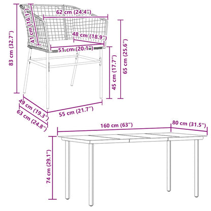 vidaXL 5-tlg. Garten-Essgruppe mit Kissen Braun Poly Rattan Glas