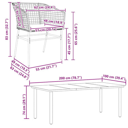 9-tlg. Garten-Essgruppe mit Kissen Braun Poly Rattan Glas