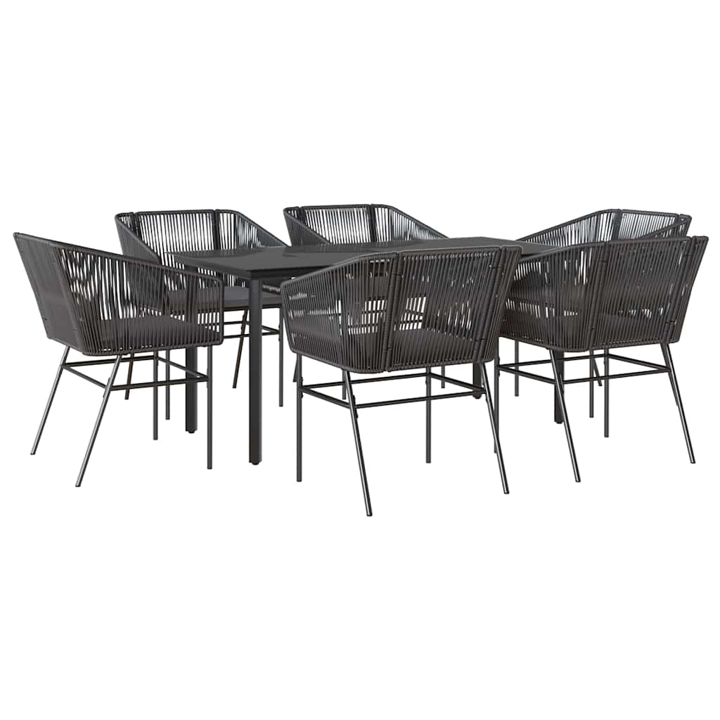 7-tlg. Garten-Essgruppe mit Kissen Schwarz Poly Rattan Glas
