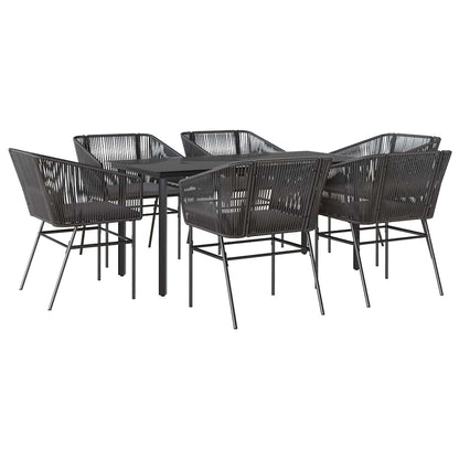 7-tlg. Garten-Essgruppe mit Kissen Schwarz Poly Rattan Glas