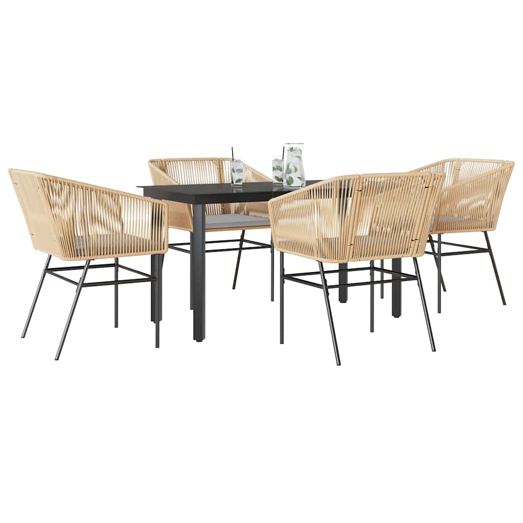 vidaXL 5-tlg. Garten-Essgruppe mit Kissen Braun Poly Rattan Glas