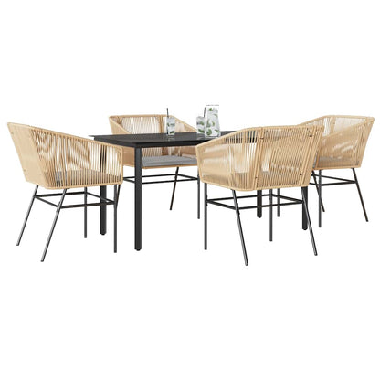 5-tlg. Garten-Essgruppe mit Kissen Braun Poly Rattan Glas