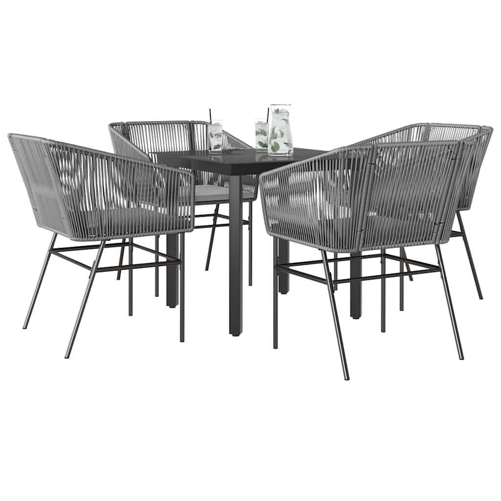 5-tlg. Garten-Essgruppe mit Kissen Grau Poly Rattan Glas
