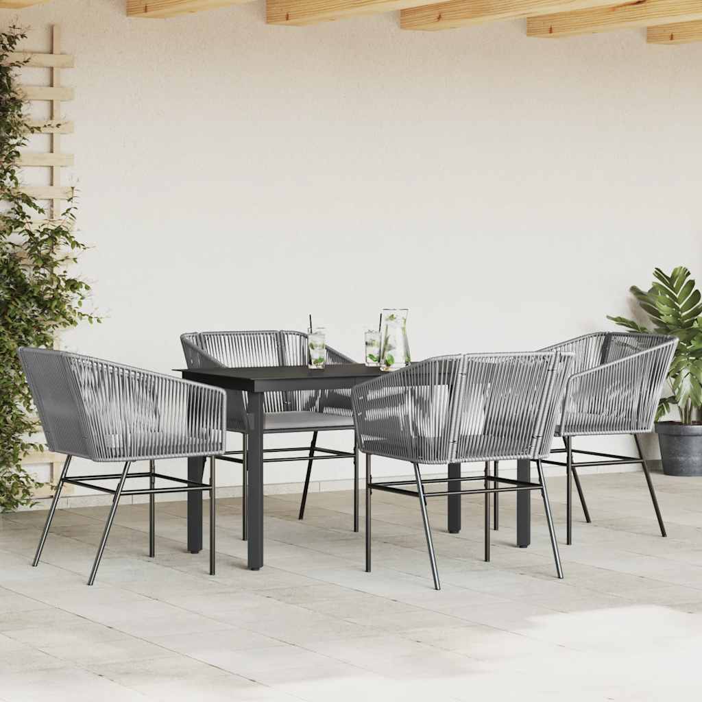 5-tlg. Garten-Essgruppe mit Kissen Grau Poly Rattan Glas