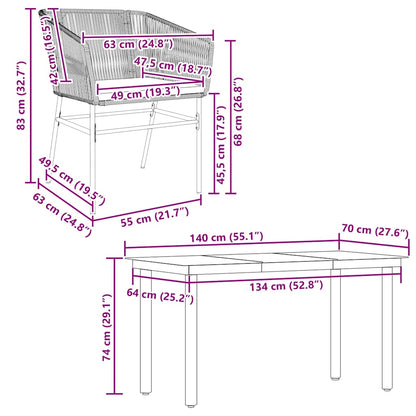 5-tlg. Garten-Essgruppe mit Kissen Grau Poly Rattan Glas