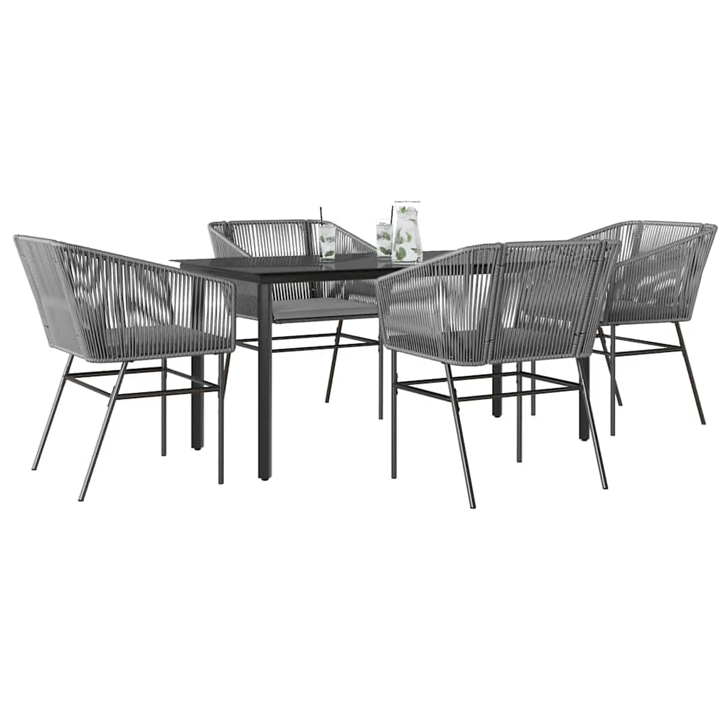 vidaXL 5-tlg. Garten-Essgruppe mit Kissen Grau Poly Rattan Glas