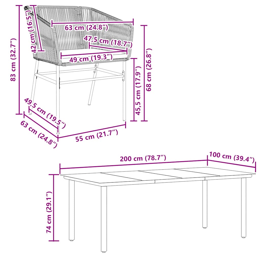 7-tlg. Garten-Essgruppe mit Kissen Grau Poly Rattan Glas