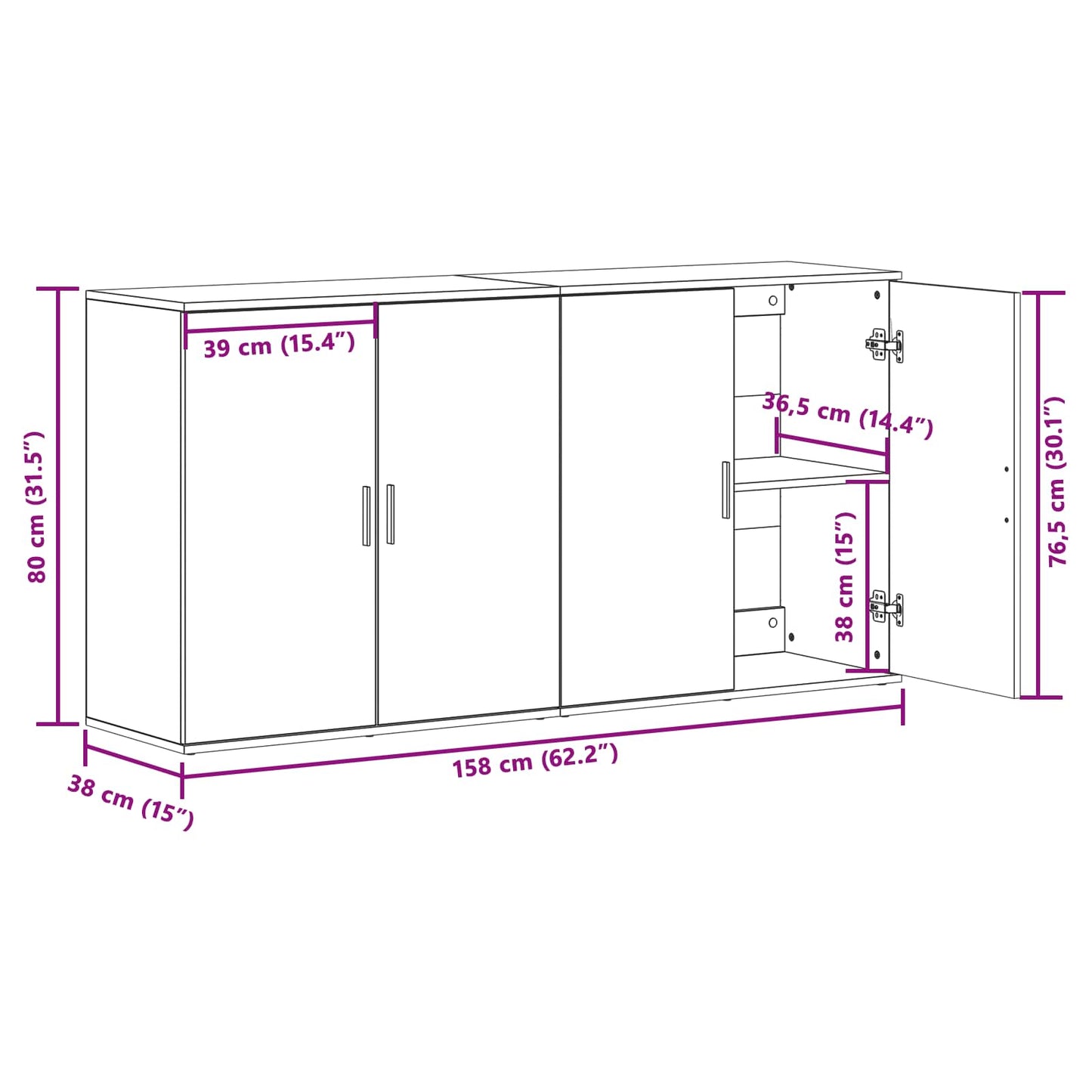 Sideboard 2 pcs Altholz 79 x 38 x 80 cm Holzwerkstoff