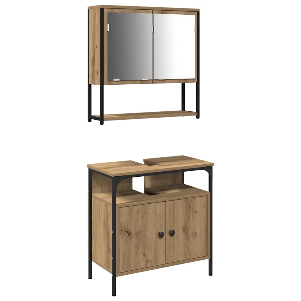 vidaXL Badezimmermöbel-Set mit Regal mit Tür 2 pcs Braun Holzwerkstoff