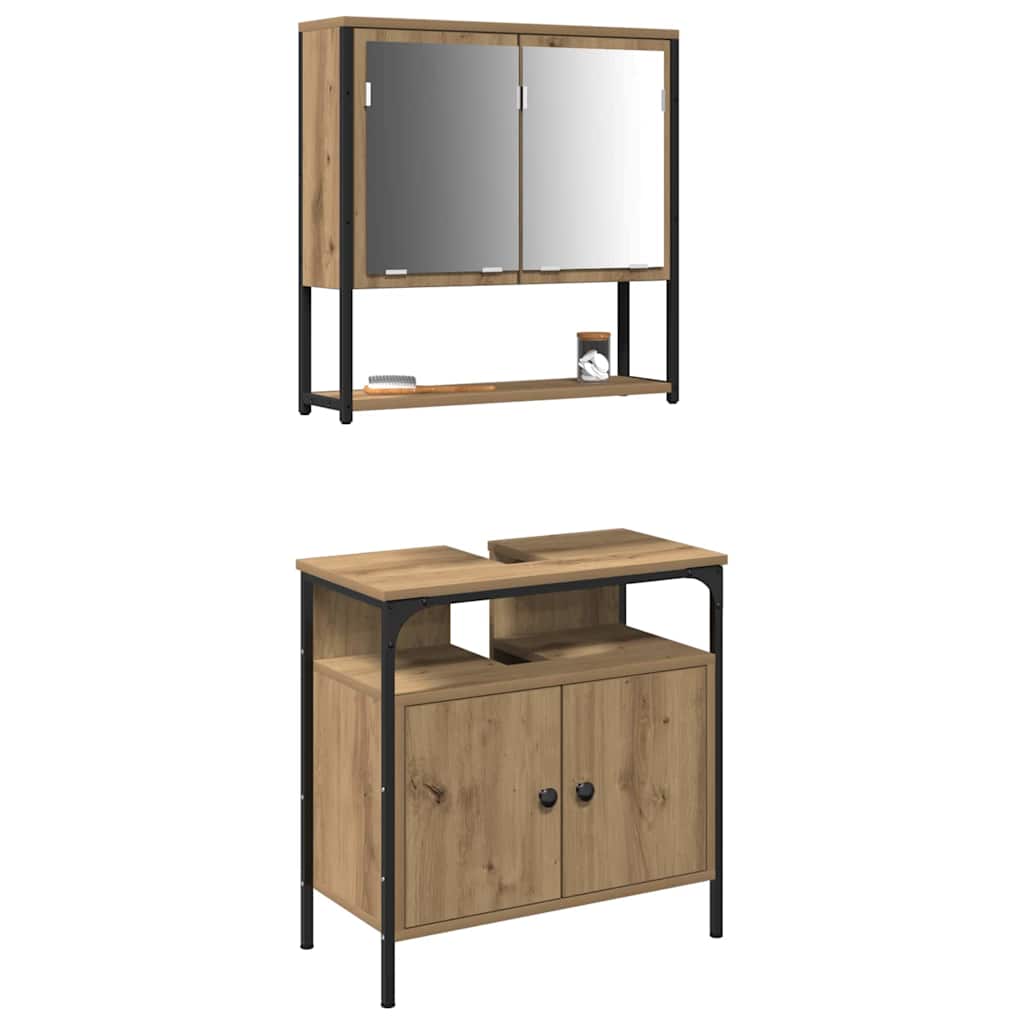 vidaXL Badezimmermöbel-Set mit Regal mit Tür 2 pcs Braun Holzwerkstoff