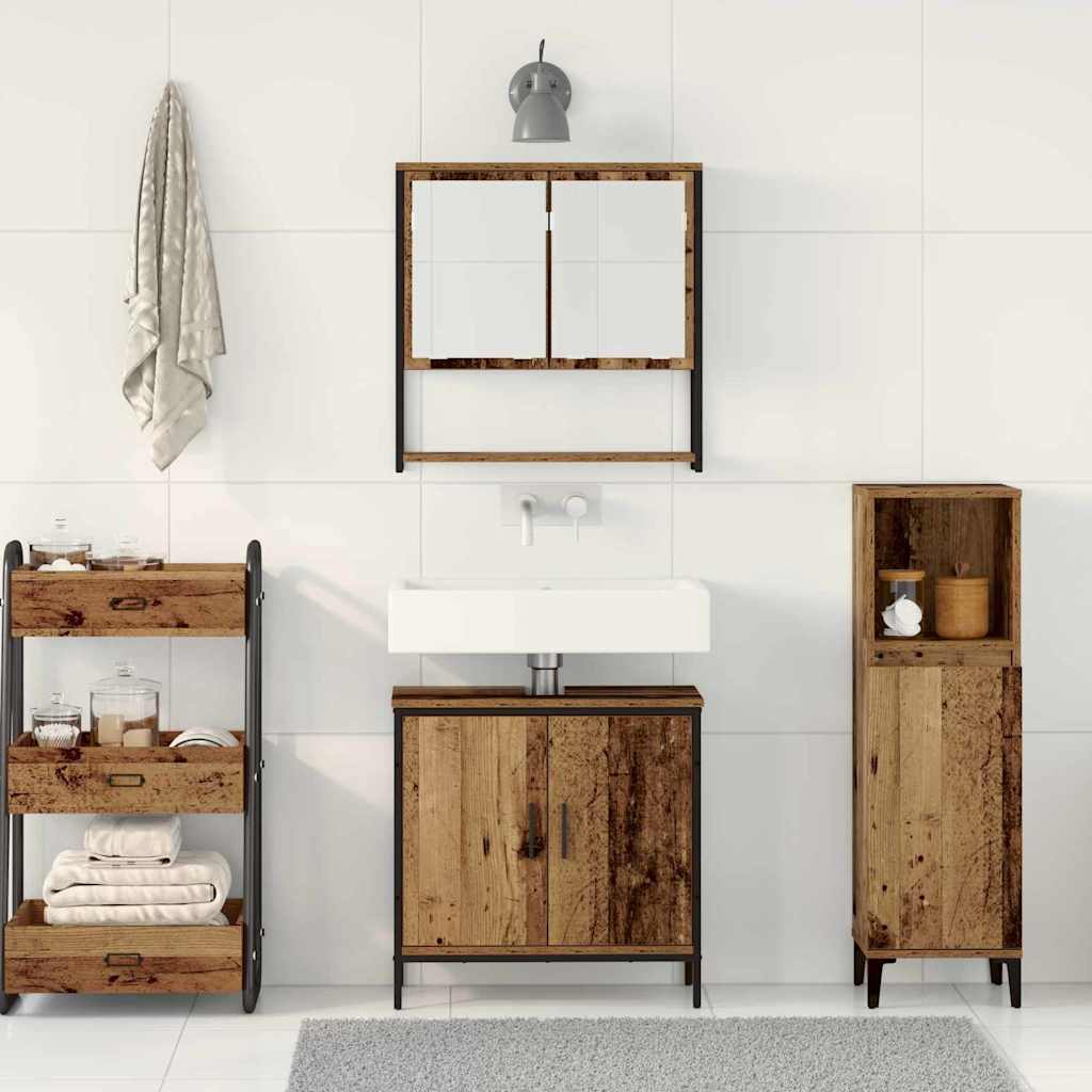 vidaXL Badezimmermöbel-Set mit Regal mit Tür 2 pcs Braun Holzwerkstoff