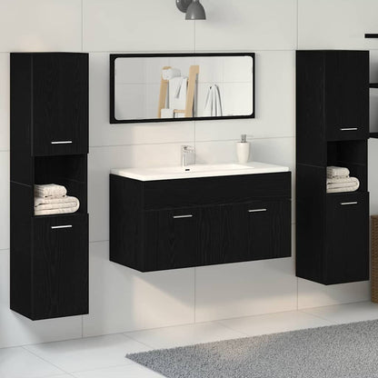vidaXL Ensemble de meubles de salle de bain 4 pcs Noir aspect chêne Aggloméré