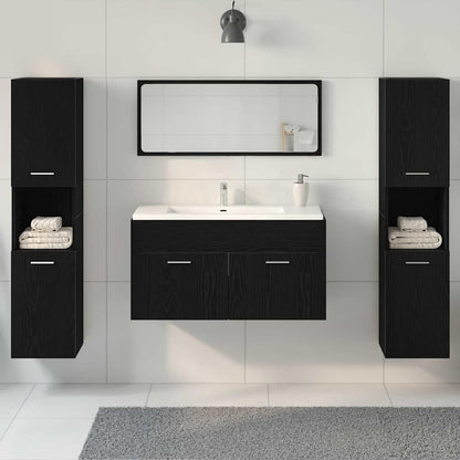 vidaXL Ensemble de meubles de salle de bain 4 pcs Noir aspect chêne Aggloméré