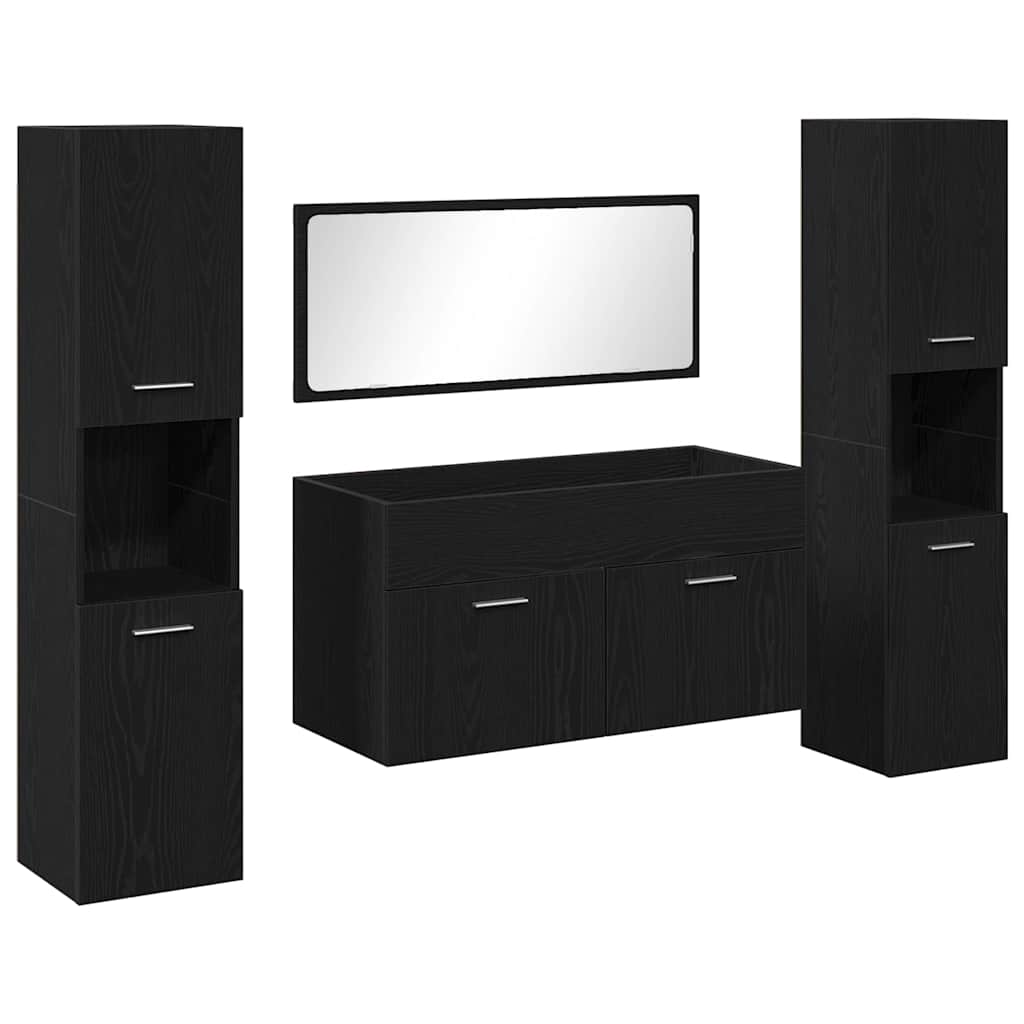 vidaXL Ensemble de meubles de salle de bain 4 pcs Noir aspect chêne Aggloméré
