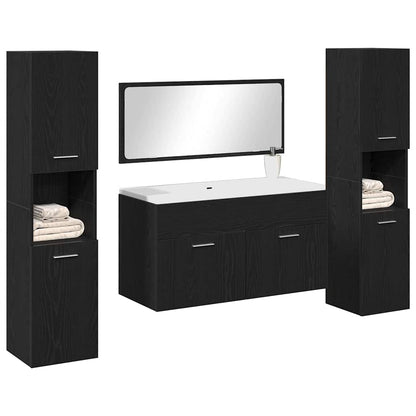 vidaXL Ensemble de meubles de salle de bain 4 pcs Noir aspect chêne Aggloméré