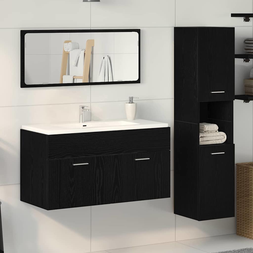 vidaXL Badezimmermöbel-Set 3 pcs Schwarz Eichen-Optik Holzwerkstoff