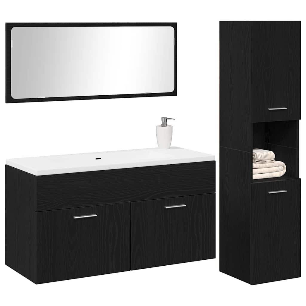 vidaXL Badezimmermöbel-Set 3 pcs Schwarz Eichen-Optik Holzwerkstoff