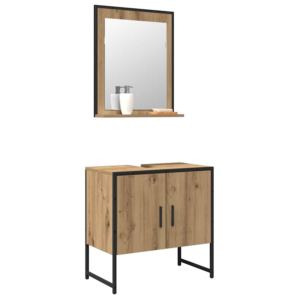 vidaXL Badezimmermöbel-Set Wandmontiert 2 pcs Braun Holzwerkstoff