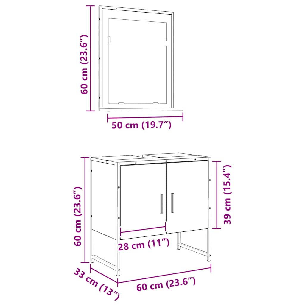 vidaXL Badezimmermöbel-Set Wandmontiert 2 pcs Braun Holzwerkstoff