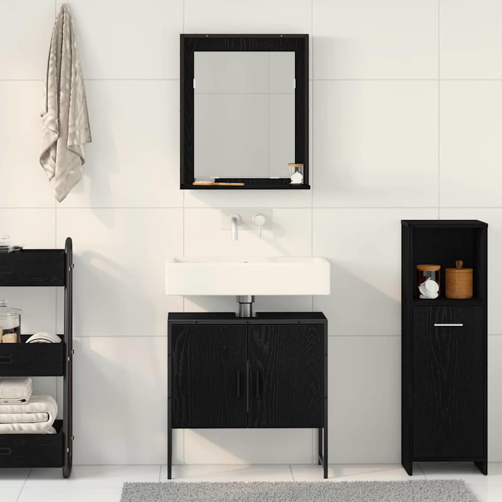 vidaXL Badezimmermöbel-Set Wandmontiert 2 pcs Schwarz Holzwerkstoff