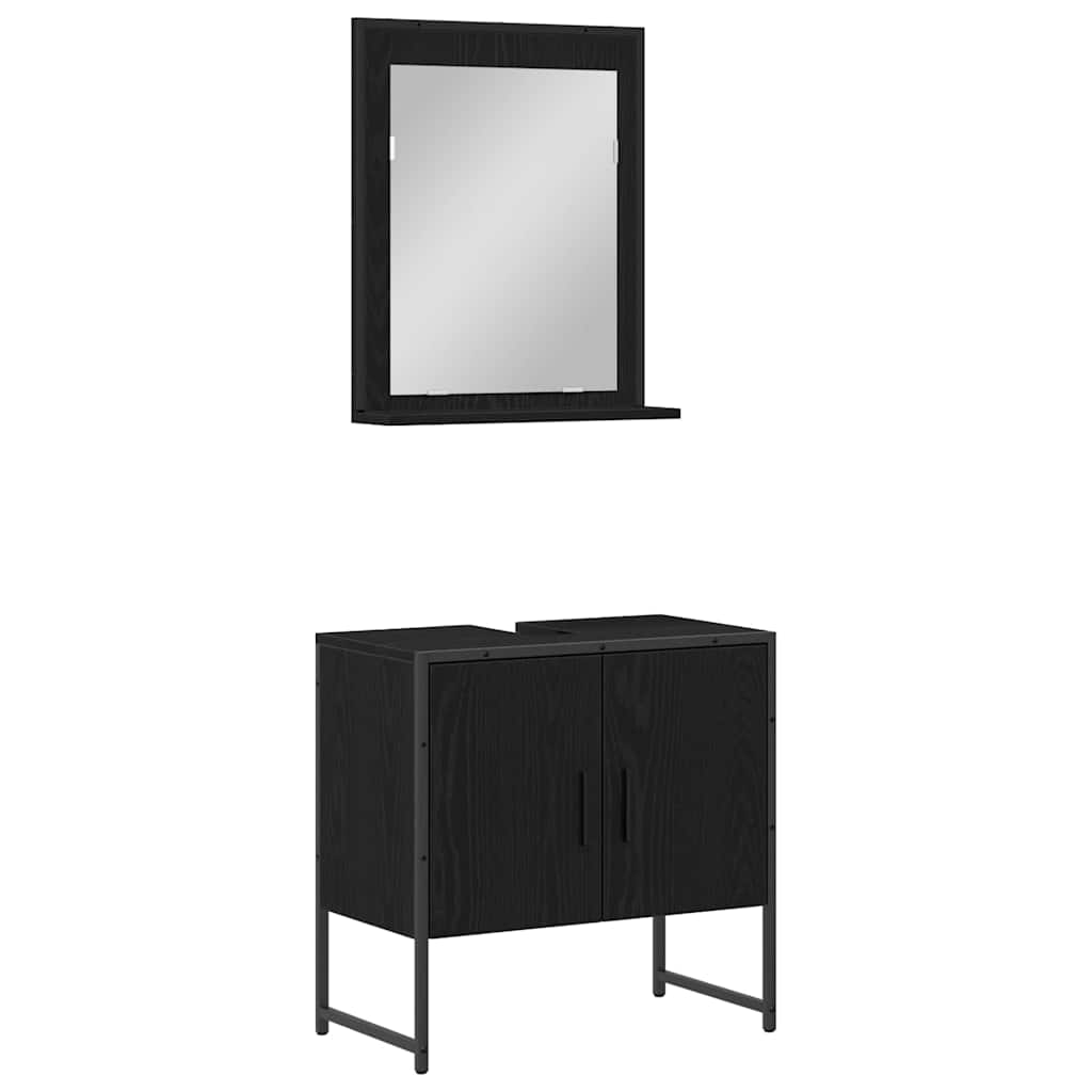 vidaXL Badezimmermöbel-Set Wandmontiert 2 pcs Schwarz Holzwerkstoff