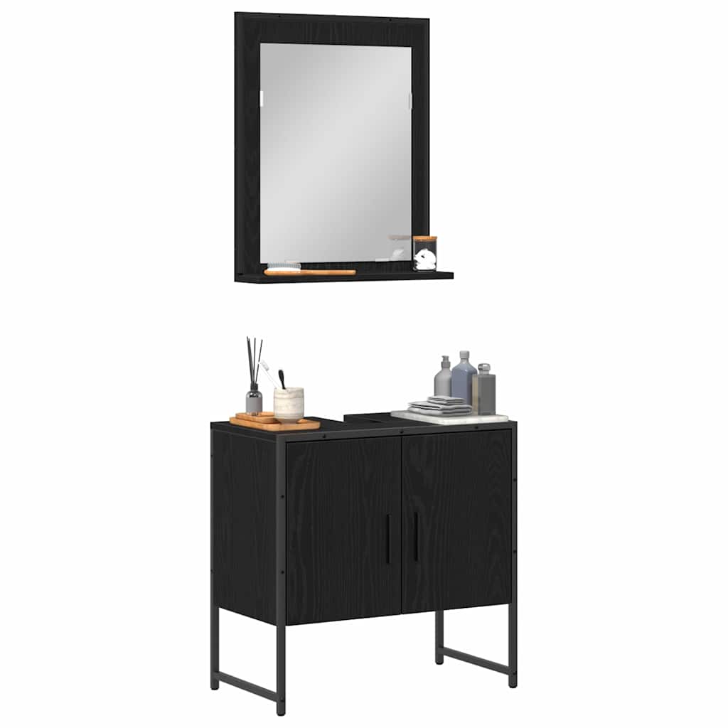 vidaXL Badezimmermöbel-Set Wandmontiert 2 pcs Schwarz Holzwerkstoff