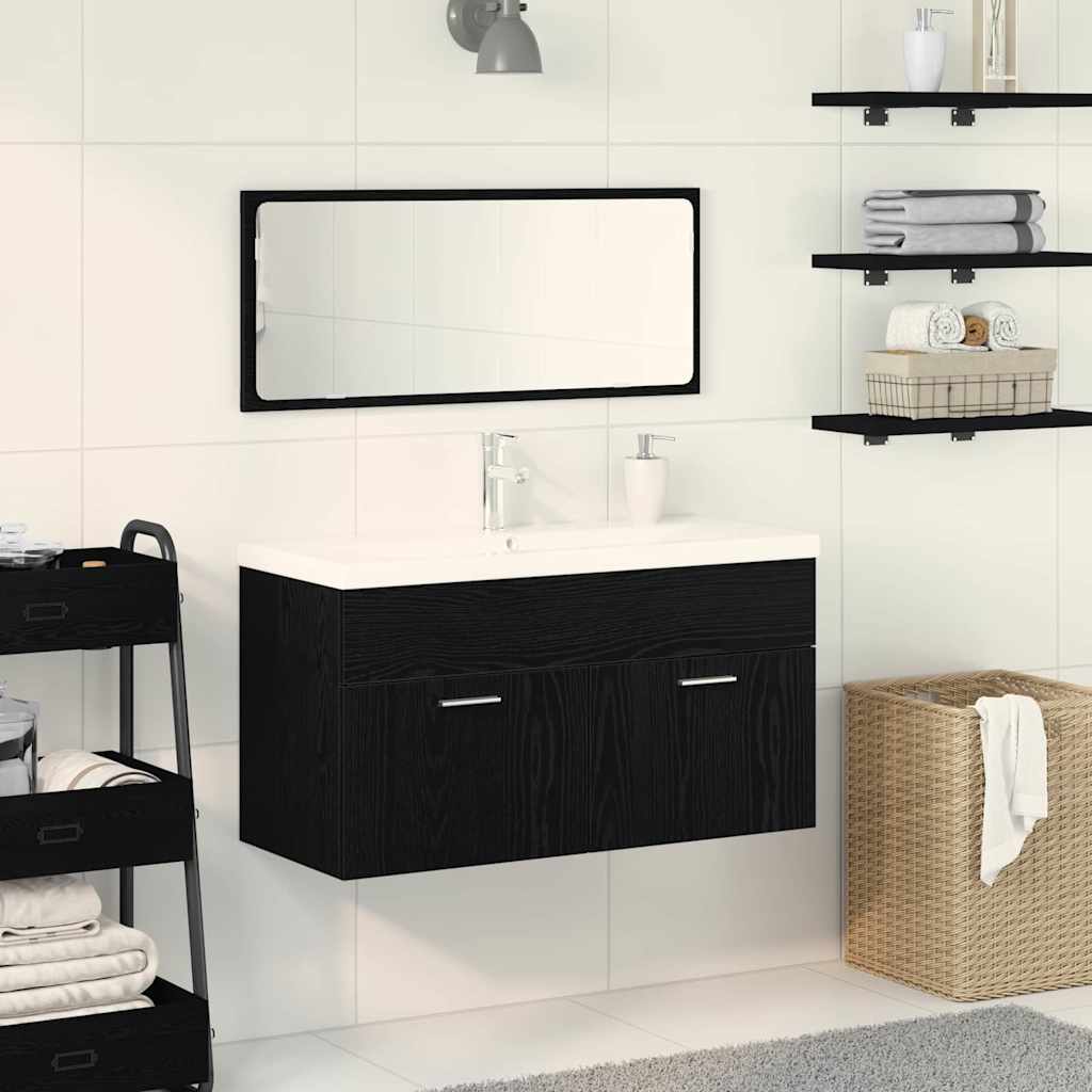 vidaXL Badezimmermöbel-Set 3 pcs Schwarz Eichen-Optik Holzwerkstoff