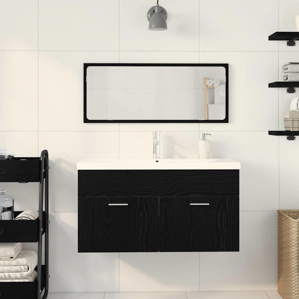 vidaXL Badezimmermöbel-Set 3 pcs Schwarz Eichen-Optik Holzwerkstoff