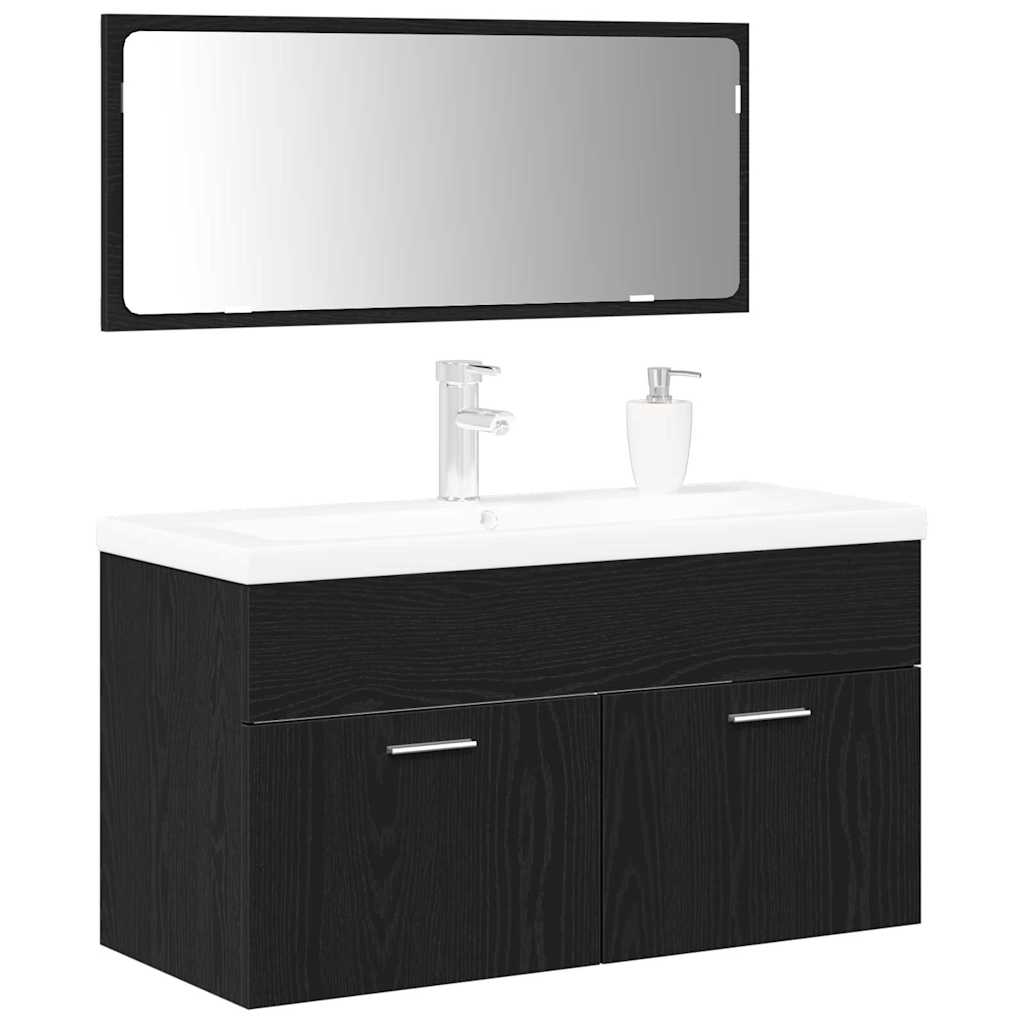 vidaXL Badezimmermöbel-Set 3 pcs Schwarz Eichen-Optik Holzwerkstoff