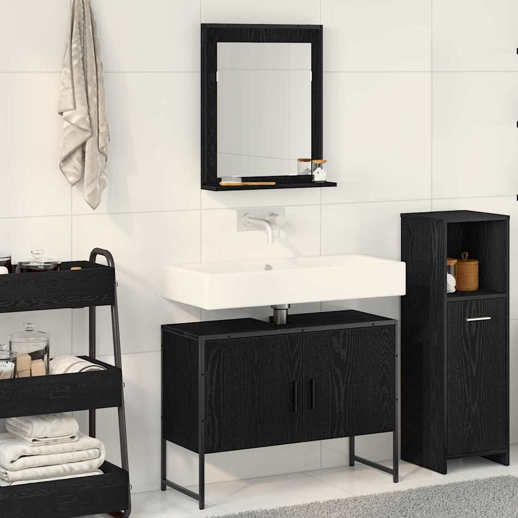 vidaXL Badezimmermöbel-Set Wandmontiert 2 pcs Schwarz Holzwerkstoff