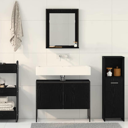 vidaXL Badezimmermöbel-Set Wandmontiert 2 pcs Schwarz Holzwerkstoff