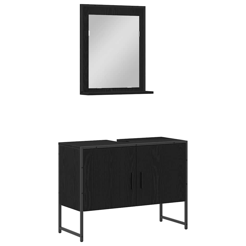 vidaXL Badezimmermöbel-Set Wandmontiert 2 pcs Schwarz Holzwerkstoff