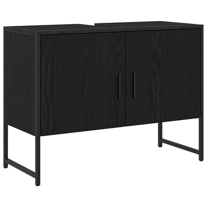vidaXL Badezimmermöbel-Set Wandmontiert 2 pcs Schwarz Holzwerkstoff