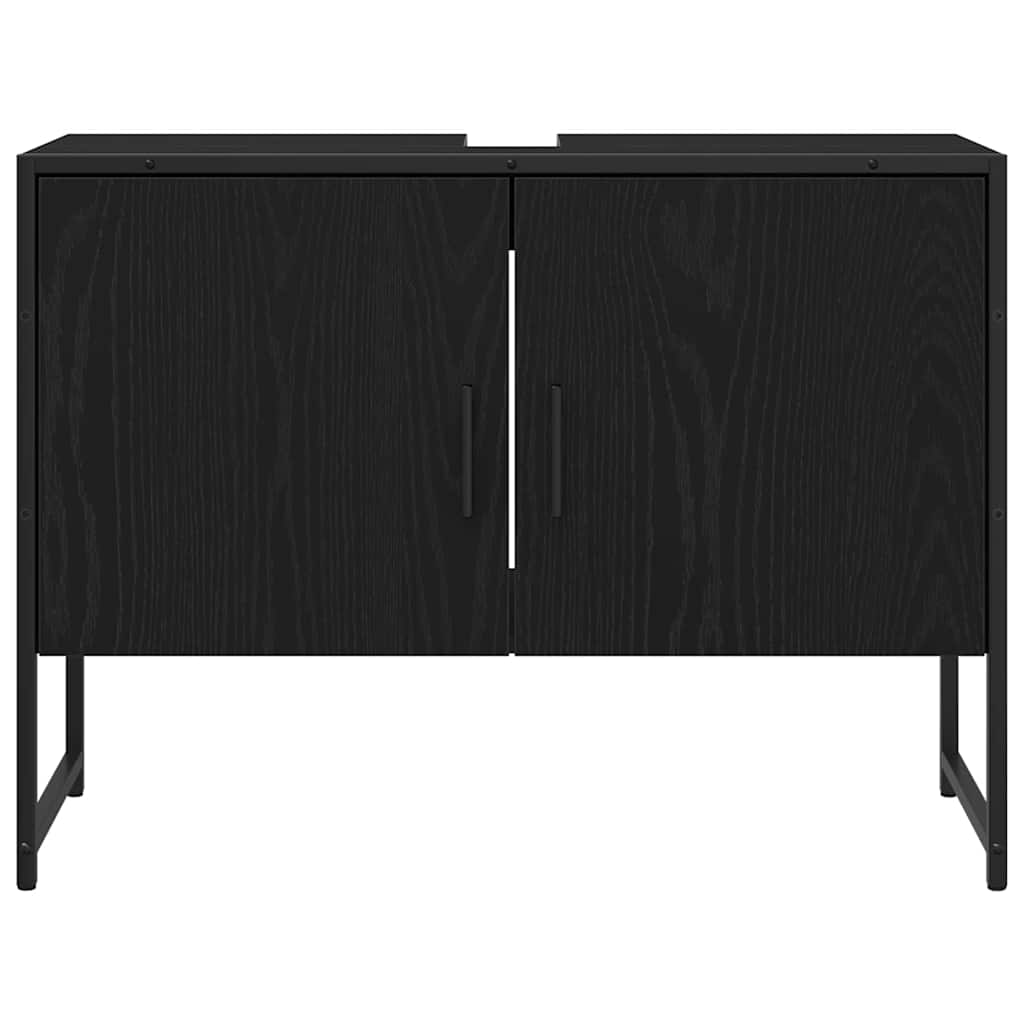 vidaXL Badezimmermöbel-Set Wandmontiert 2 pcs Schwarz Holzwerkstoff
