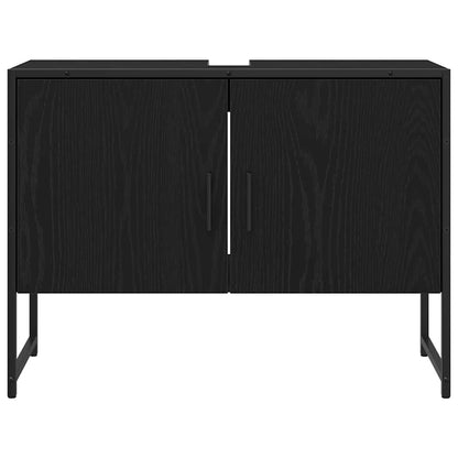 vidaXL Badezimmermöbel-Set Wandmontiert 2 pcs Schwarz Holzwerkstoff