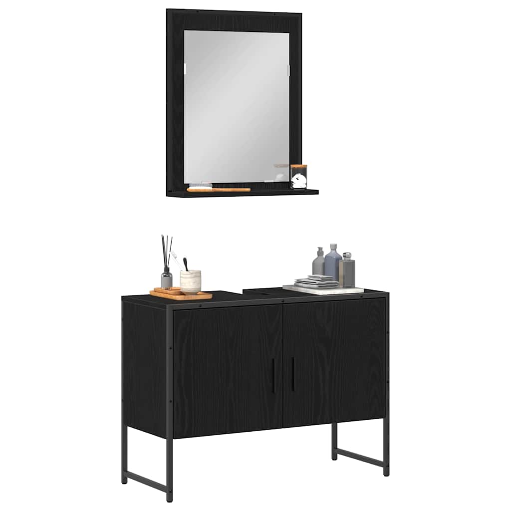 vidaXL Badezimmermöbel-Set Wandmontiert 2 pcs Schwarz Holzwerkstoff