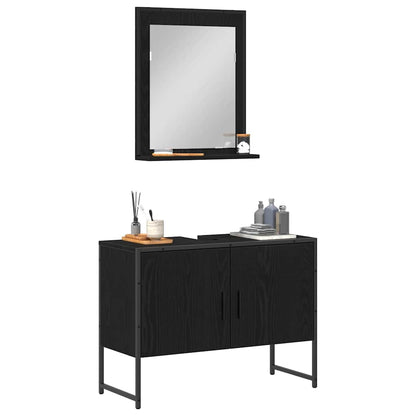 vidaXL Badezimmermöbel-Set Wandmontiert 2 pcs Schwarz Holzwerkstoff