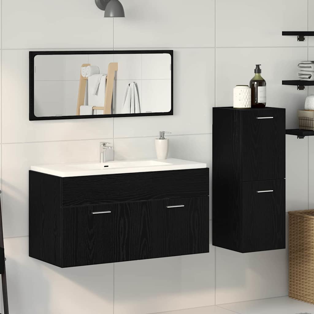 vidaXL Badezimmermöbel-Set 3 pcs Schwarz Eichen-Optik Holzwerkstoff