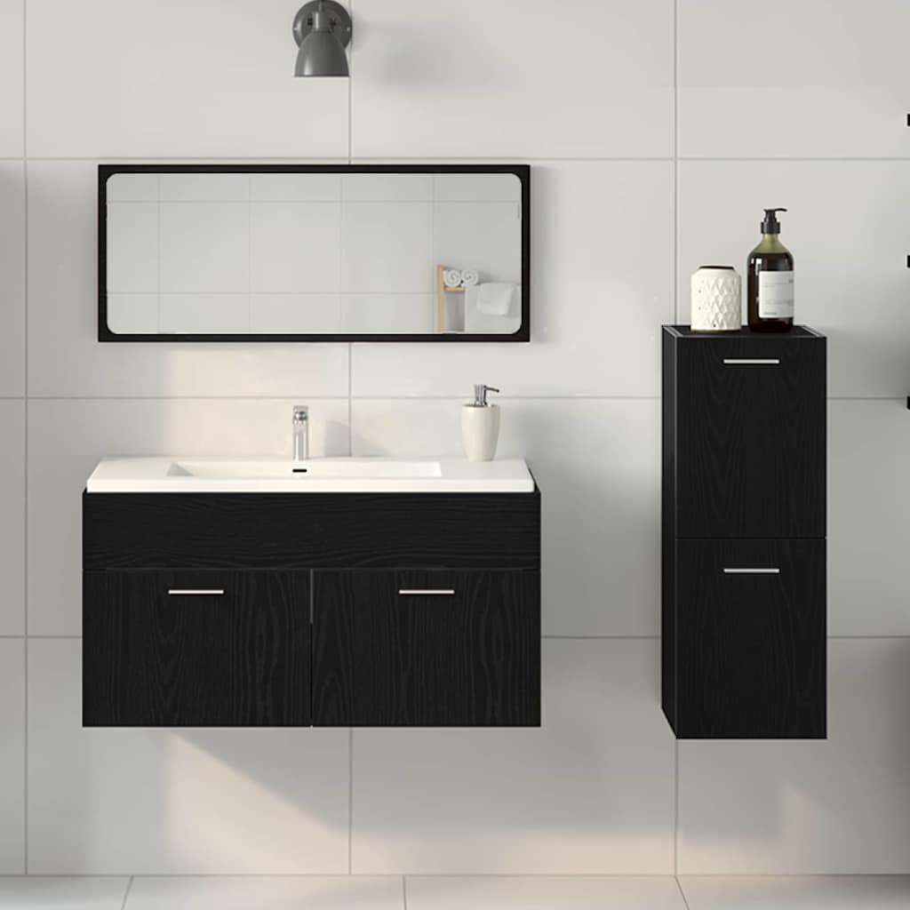 vidaXL Badezimmermöbel-Set 3 pcs Schwarz Eichen-Optik Holzwerkstoff