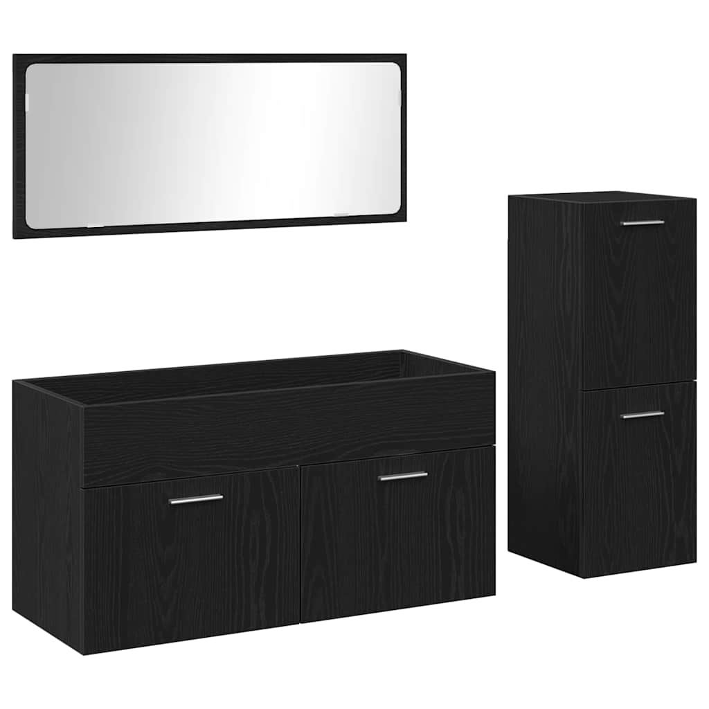 vidaXL Badezimmermöbel-Set 3 pcs Schwarz Eichen-Optik Holzwerkstoff