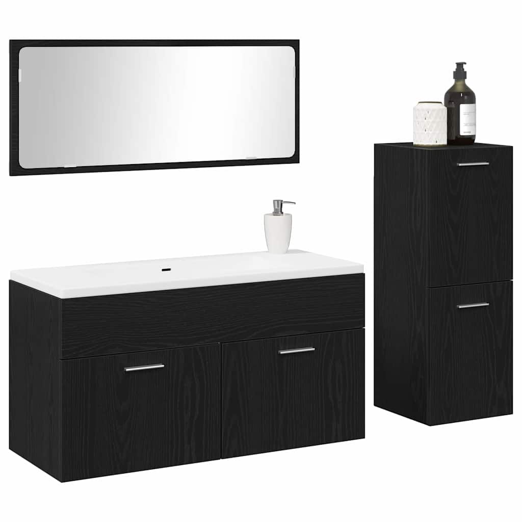 vidaXL Badezimmermöbel-Set 3 pcs Schwarz Eichen-Optik Holzwerkstoff