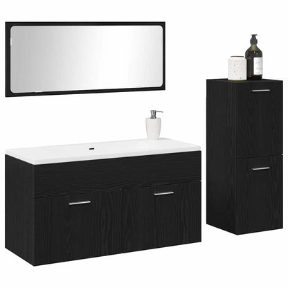 vidaXL Badezimmermöbel-Set 3 pcs Schwarz Eichen-Optik Holzwerkstoff